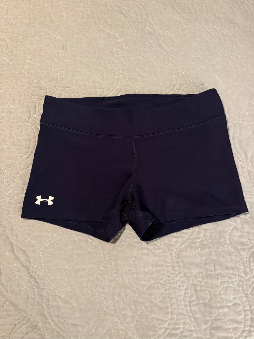 Under Armour Women's Black Athletic Compression Shorts with White Logo